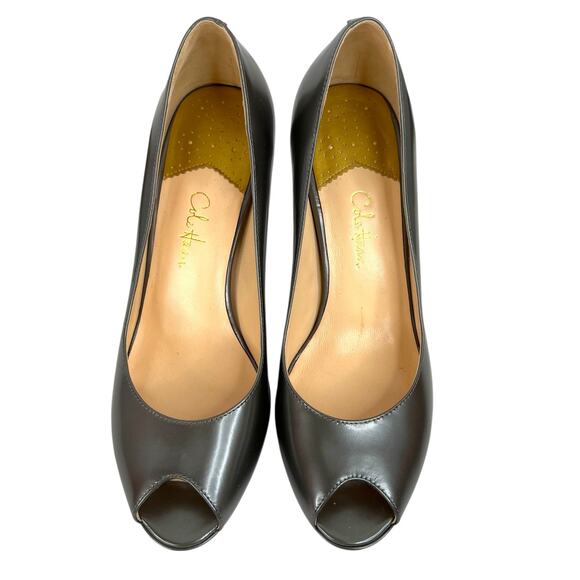 COLE HAAN x Nike Air Peep Toe Leather Pumps 3.5 inch heel in Metallic Gray Sz 8B - Picture 2 of 8